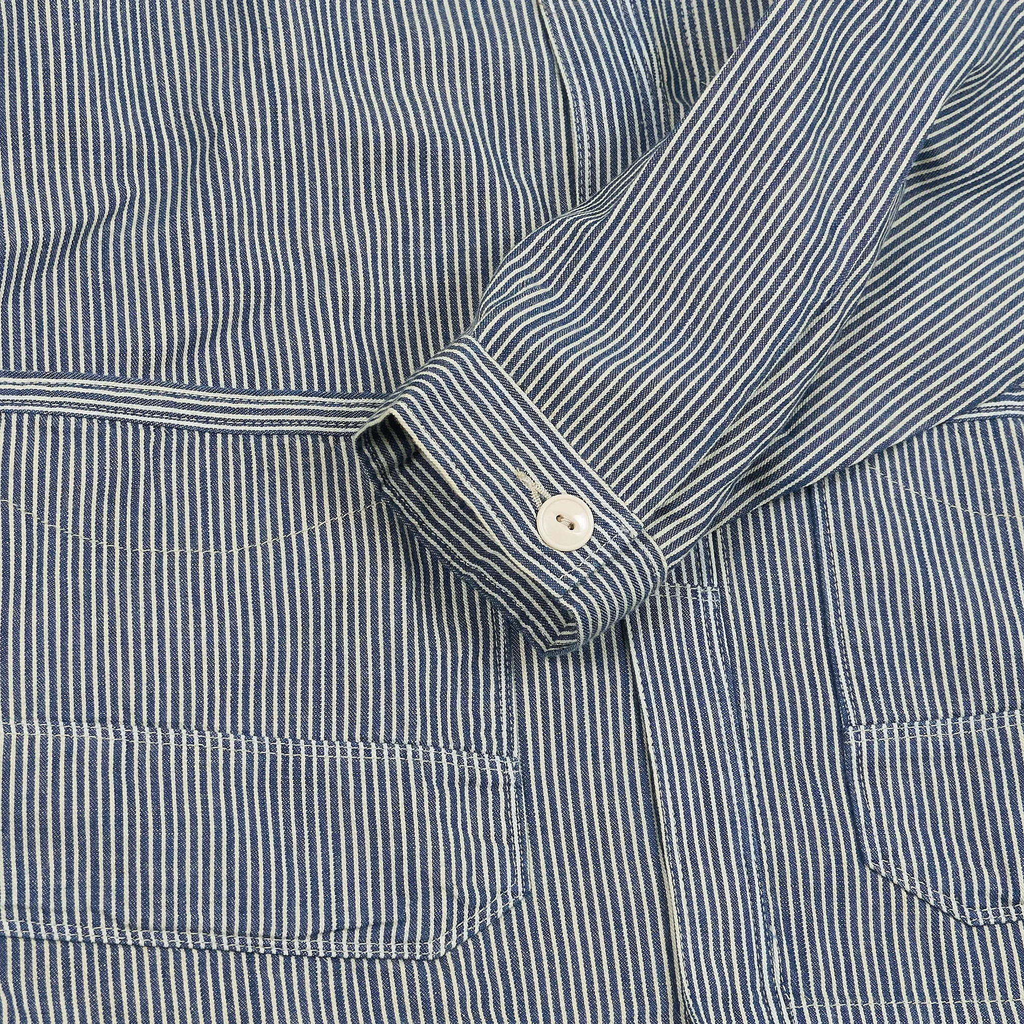 Double RL Unlined Hooded Hickory Striped Overshirt Jacket