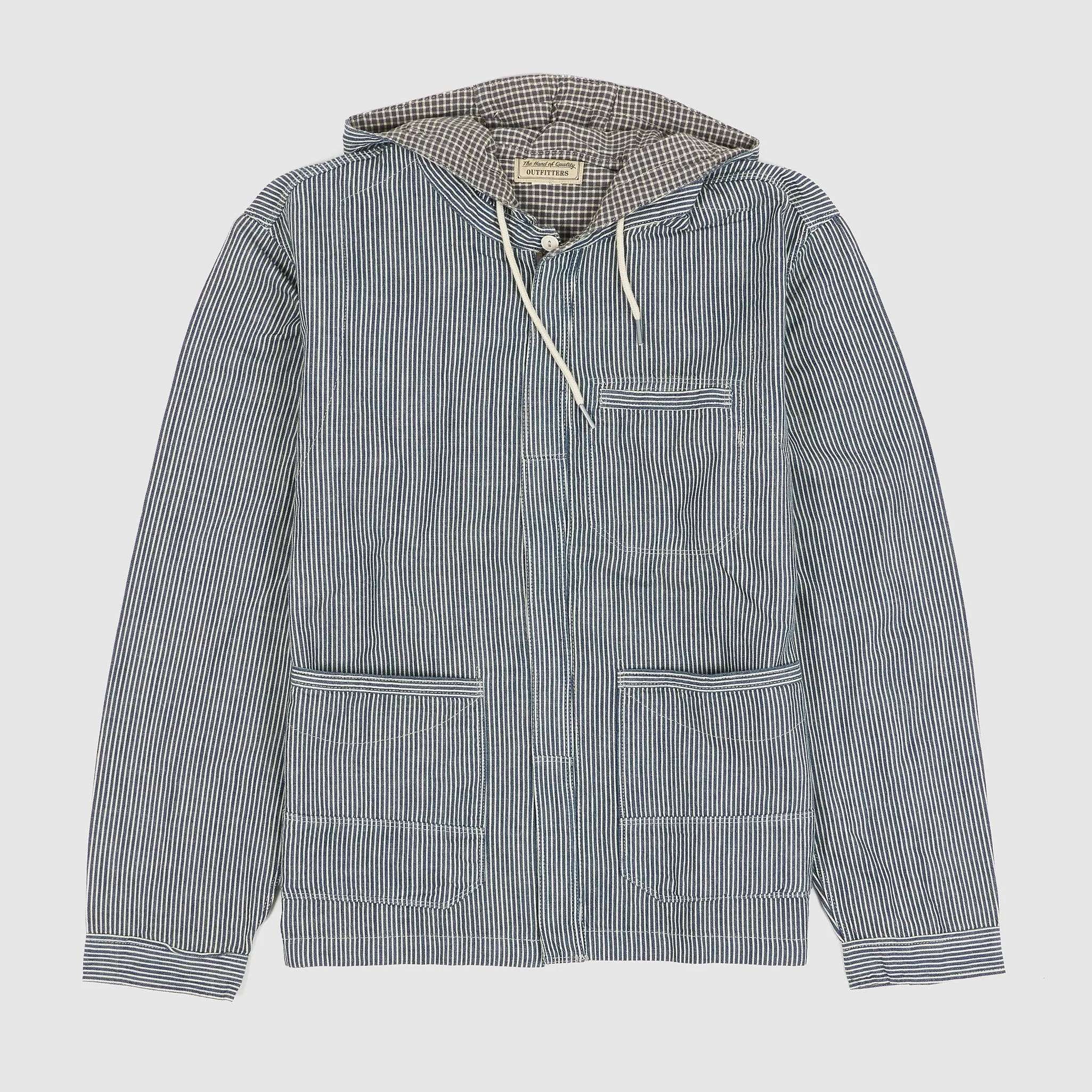 Double RL Unlined Hooded Hickory Striped Overshirt Jacket