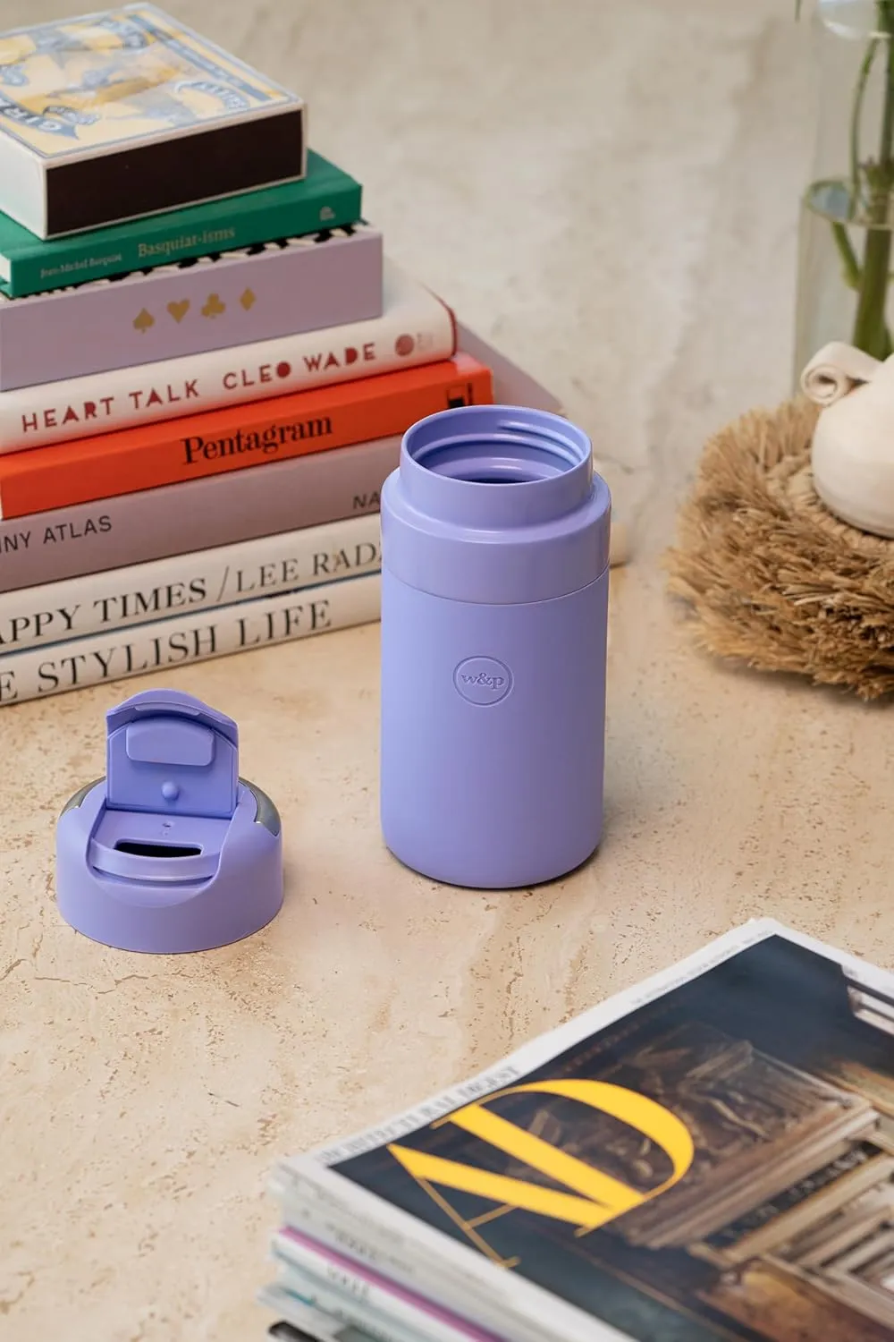 Drink Through Lid for Insulated Water Bottles, Leak-Proof, Carrying Handle, BPA Free, Lavender