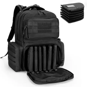 DSLEAF Tactical Pistol Backpack with 6 Pistol Cases, Gun Range Backpack with 10x Magazine Slots for Shooting and Hunting, Black