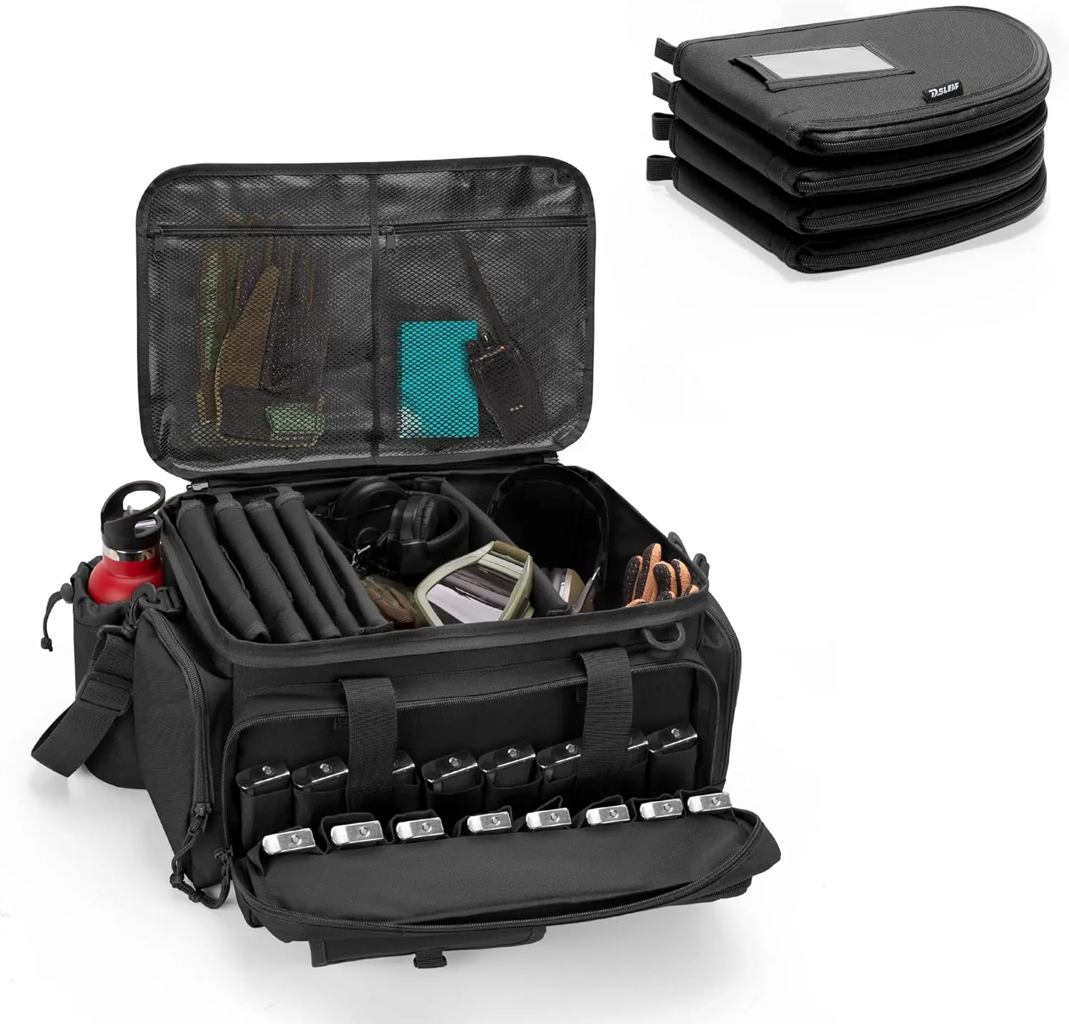 DSLEAF Tactical Pistol Range Bag with 4 Pistol Cases, Padded Gun Duffle Range Bag with 16X Magazine Slots and Extra Pockets for Ammo and Essentials (Patent Design)