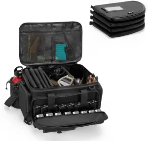 DSLEAF Tactical Pistol Range Bag with 4 Pistol Cases, Padded Gun Duffle Range Bag with 16X Magazine Slots and Extra Pockets for Ammo and Essentials (Patent Design)