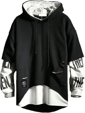 DUDHUH Mens Hoodie Fashion Pullover Letter Print Tracksuit Techwear Casual Coat Hip-Hop Sweatshirt