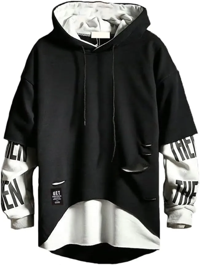 DUDHUH Mens Hoodie Fashion Pullover Letter Print Tracksuit Techwear Casual Coat Hip-Hop Sweatshirt