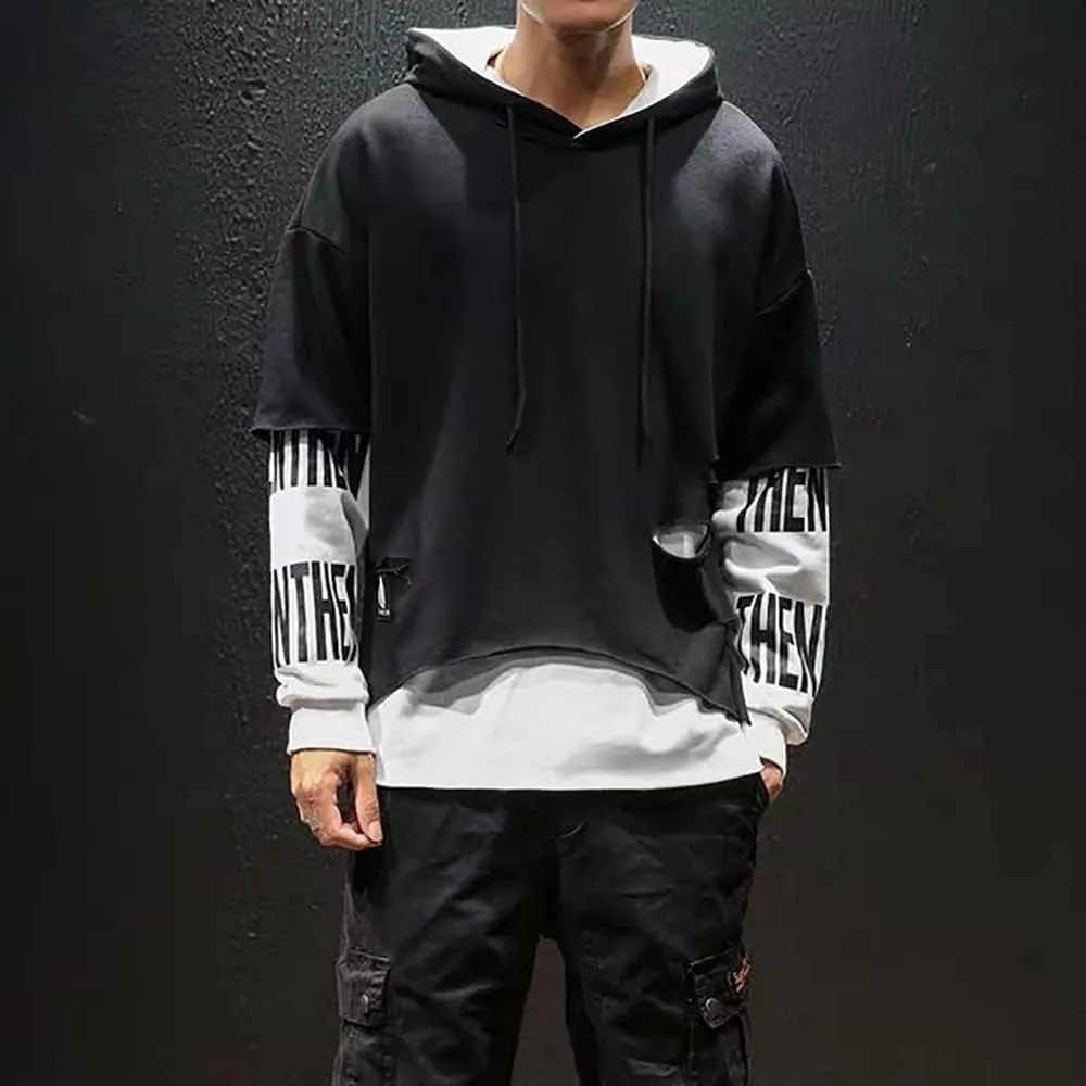 DUDHUH Mens Hoodie Fashion Pullover Letter Print Tracksuit Techwear Casual Coat Hip-Hop Sweatshirt