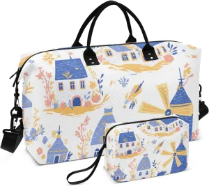 Duffel Bag Overnight Bag Gym Duffel Bag with Toiletry Bag for Workout Waterproof Windmill Peach Blue