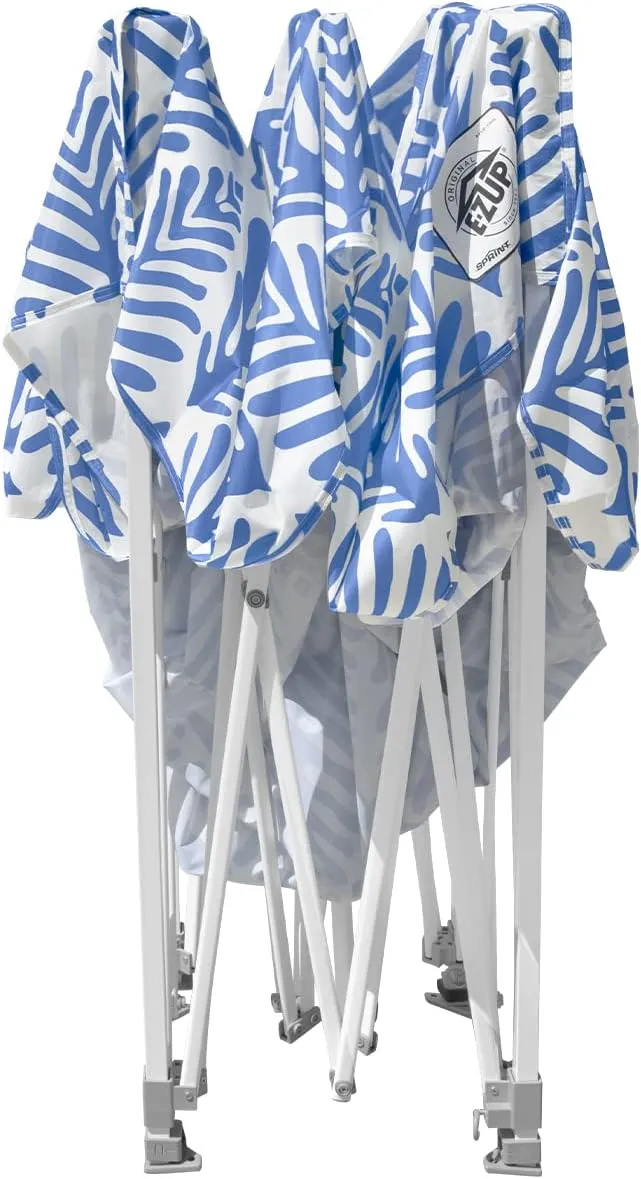 E-Z UP Sprint Palm Print, 10' x 10', White Frame, Poppy Blue