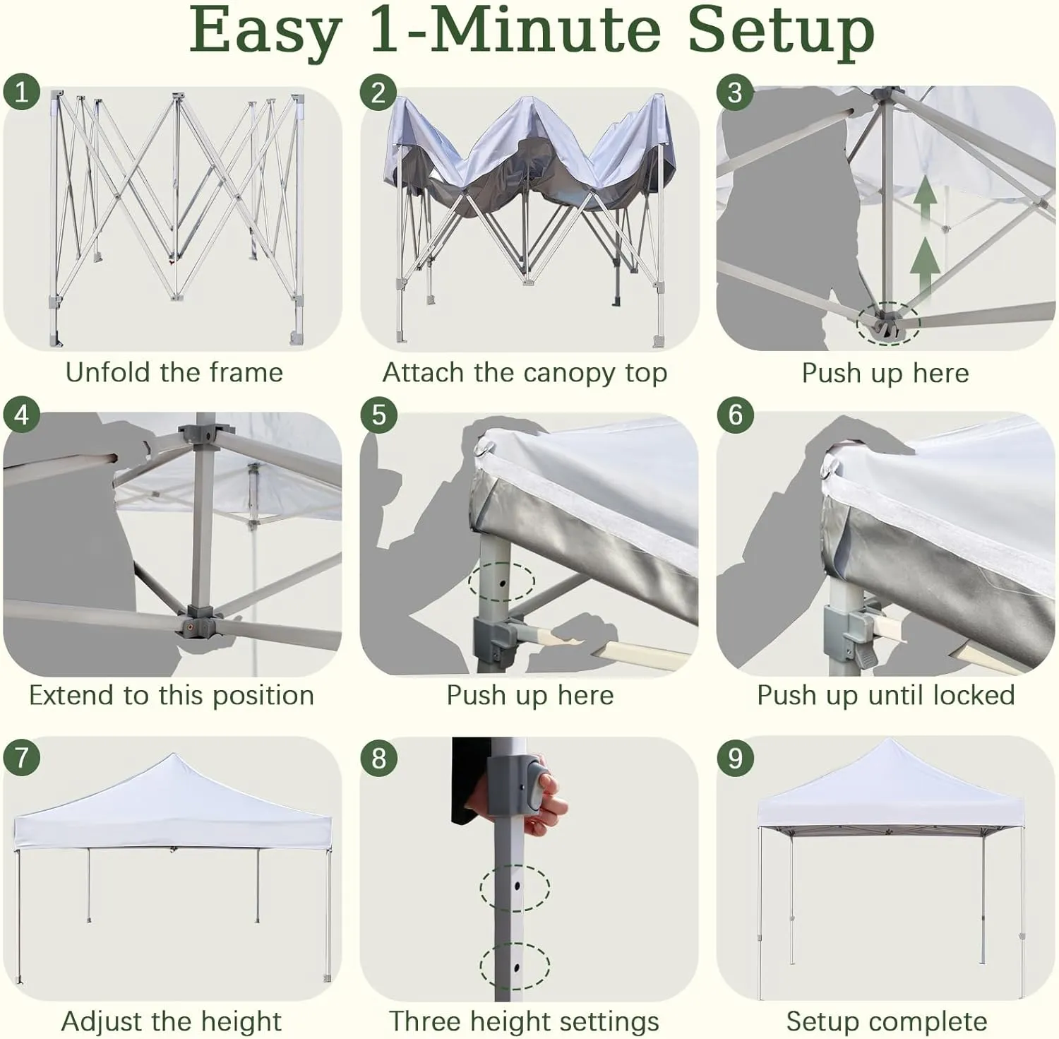 Easy 10x10 Pop Up Canopy Tent with Peak Tensioner, Heavy Duty for Commercial Use, Industry-Leading 3000mm Waterproof, 500D Silver Coated Top, Wheeled Bag, 4 Sandbags, Stakes & Ropes, White