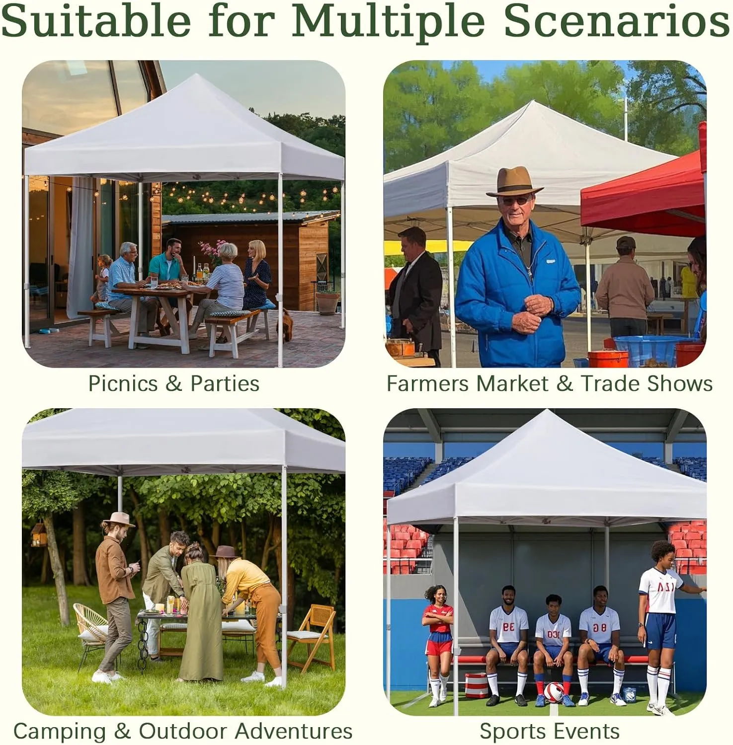 Easy 10x10 Pop Up Canopy Tent with Peak Tensioner, Heavy Duty for Commercial Use, Industry-Leading 3000mm Waterproof, 500D Silver Coated Top, Wheeled Bag, 4 Sandbags, Stakes & Ropes, White