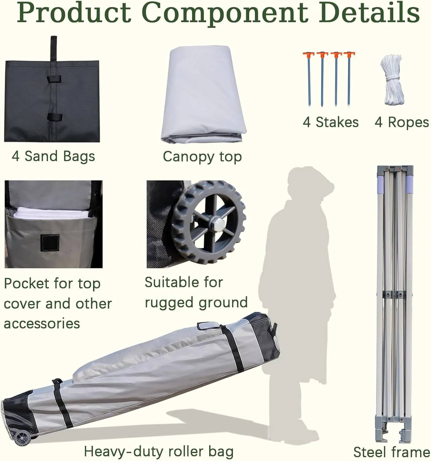 Easy 10x10 Pop Up Canopy Tent with Peak Tensioner, Heavy Duty for Commercial Use, Industry-Leading 3000mm Waterproof, 500D Silver Coated Top, Wheeled Bag, 4 Sandbags, Stakes & Ropes, White