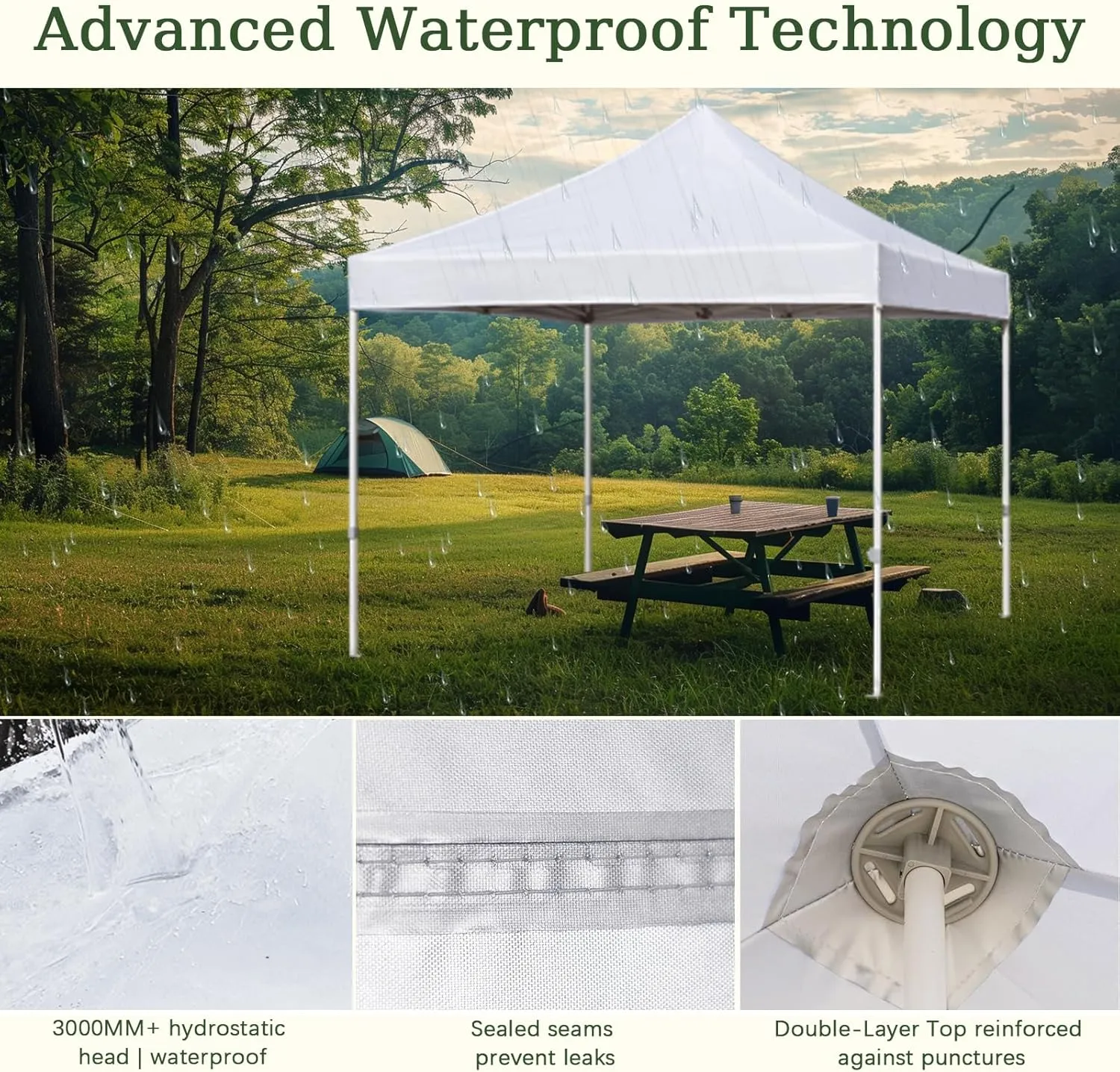 Easy 10x10 Pop Up Canopy Tent with Peak Tensioner, Heavy Duty for Commercial Use, Industry-Leading 3000mm Waterproof, 500D Silver Coated Top, Wheeled Bag, 4 Sandbags, Stakes & Ropes, White
