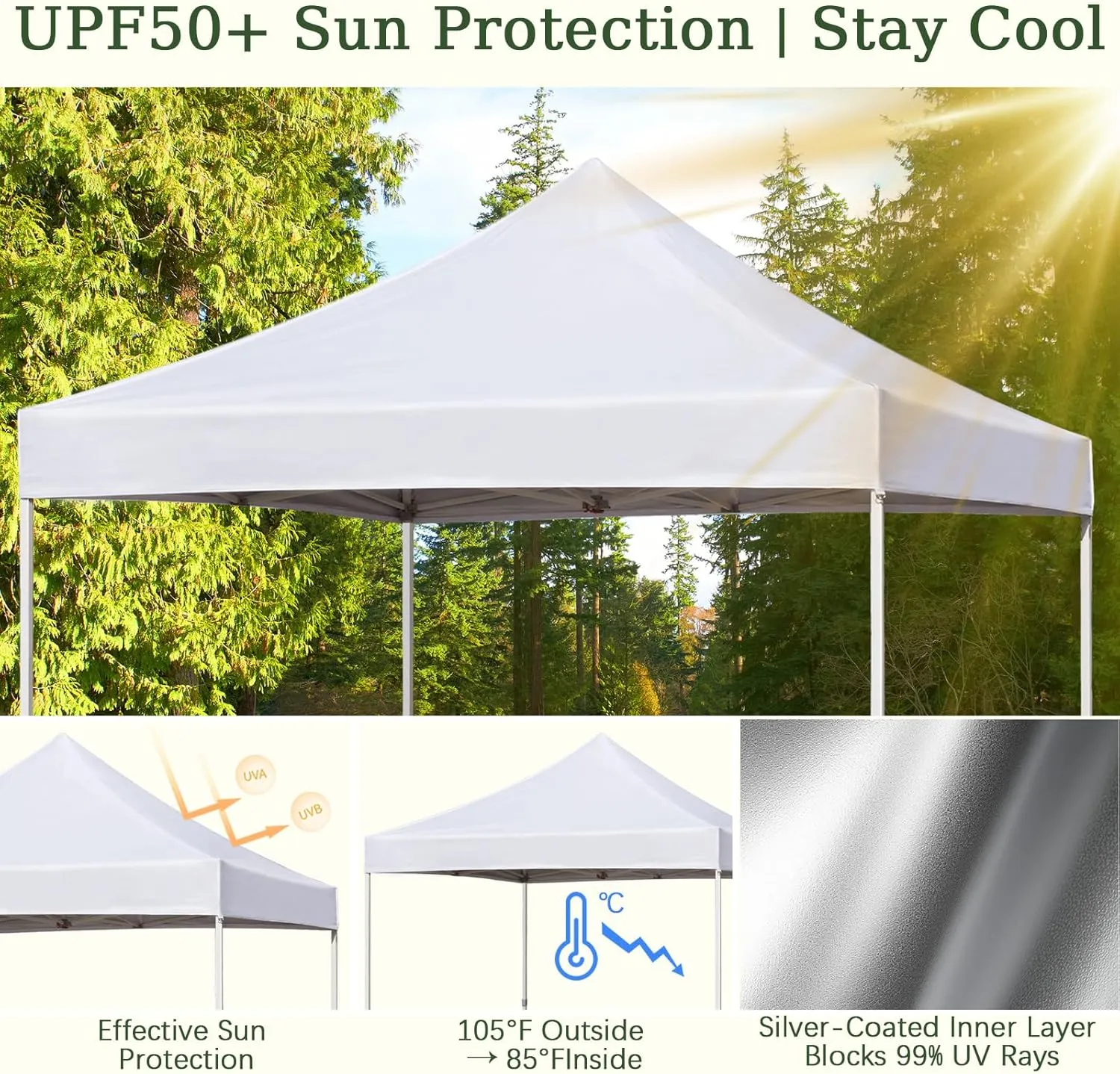 Easy 10x10 Pop Up Canopy Tent with Peak Tensioner, Heavy Duty for Commercial Use, Industry-Leading 3000mm Waterproof, 500D Silver Coated Top, Wheeled Bag, 4 Sandbags, Stakes & Ropes, White