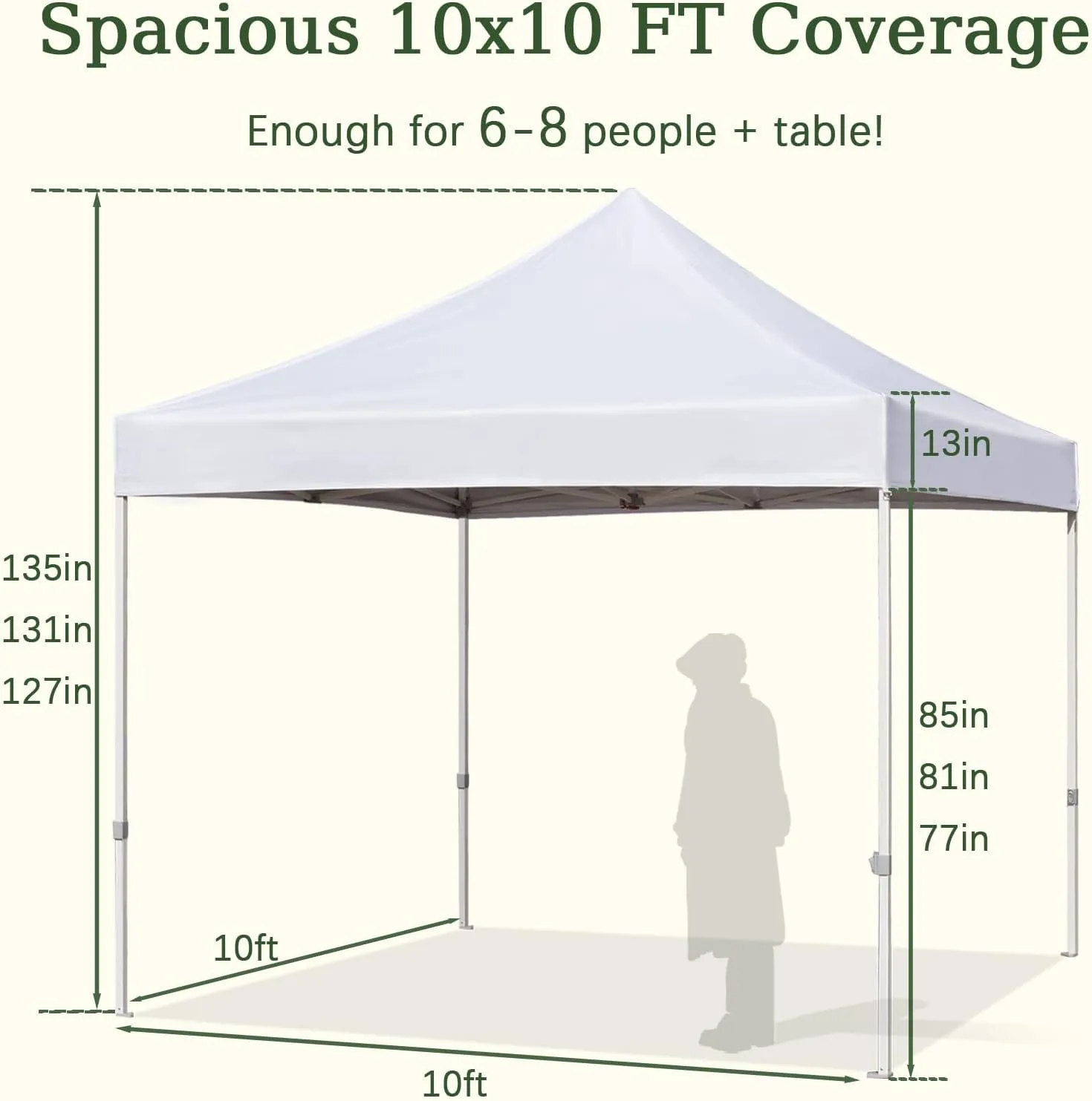 Easy 10x10 Pop Up Canopy Tent with Peak Tensioner, Heavy Duty for Commercial Use, Industry-Leading 3000mm Waterproof, 500D Silver Coated Top, Wheeled Bag, 4 Sandbags, Stakes & Ropes, White