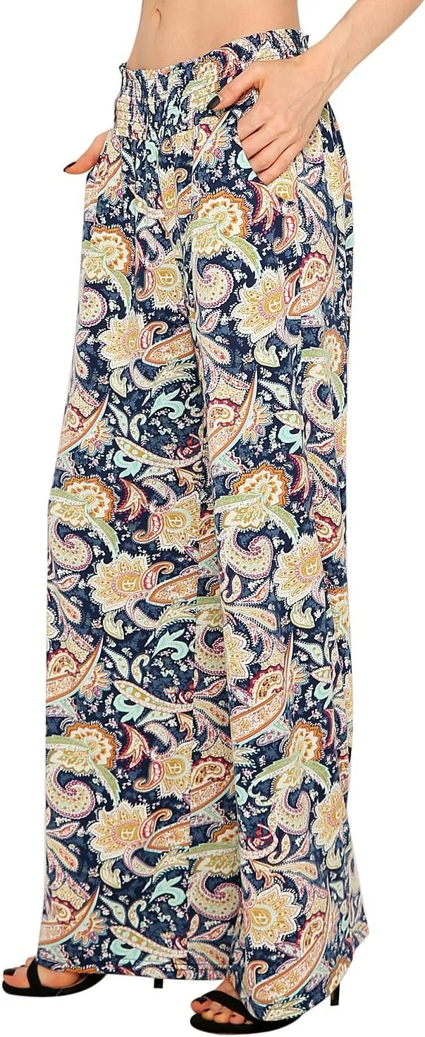 EEVASS Women's Casual Wide Leg Floral Print Palazzo Lounge Pants Stretchy Boho Pants