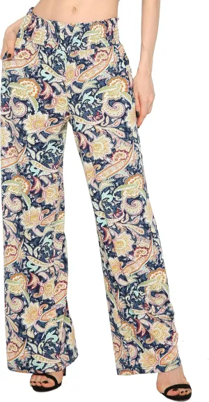 EEVASS Women's Casual Wide Leg Floral Print Palazzo Lounge Pants Stretchy Boho Pants
