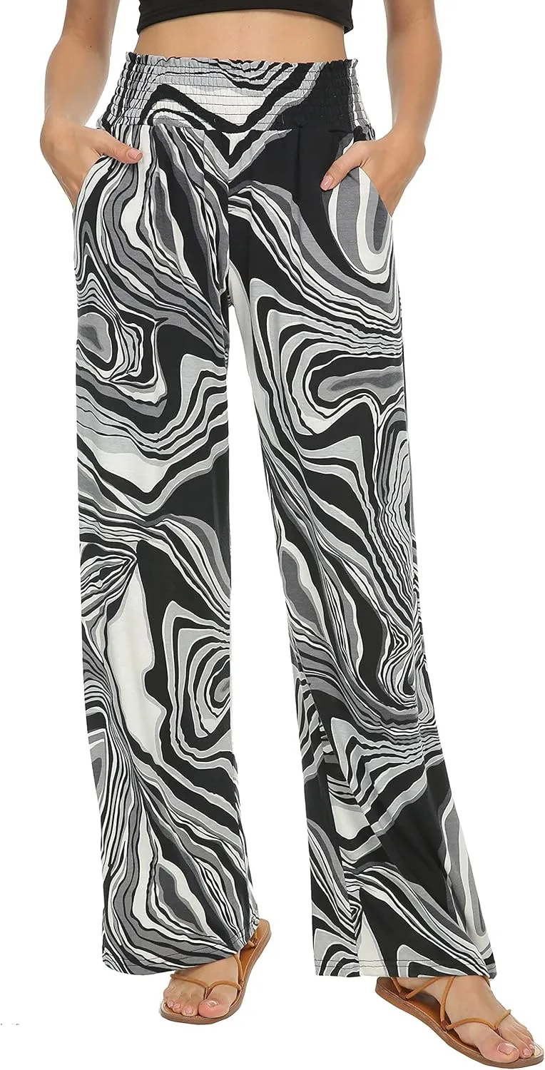 EEVASS Women's Casual Wide Leg Floral Print Palazzo Lounge Pants Stretchy Boho Pants