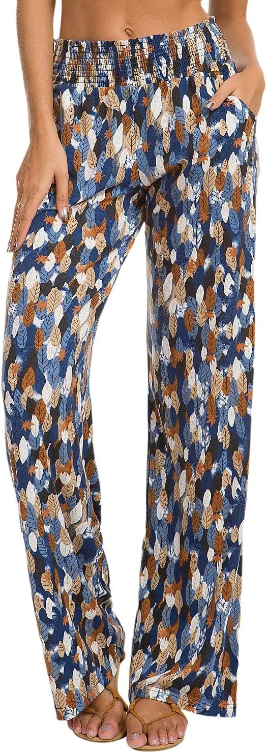EEVASS Women's Casual Wide Leg Floral Print Palazzo Lounge Pants Stretchy Boho Pants