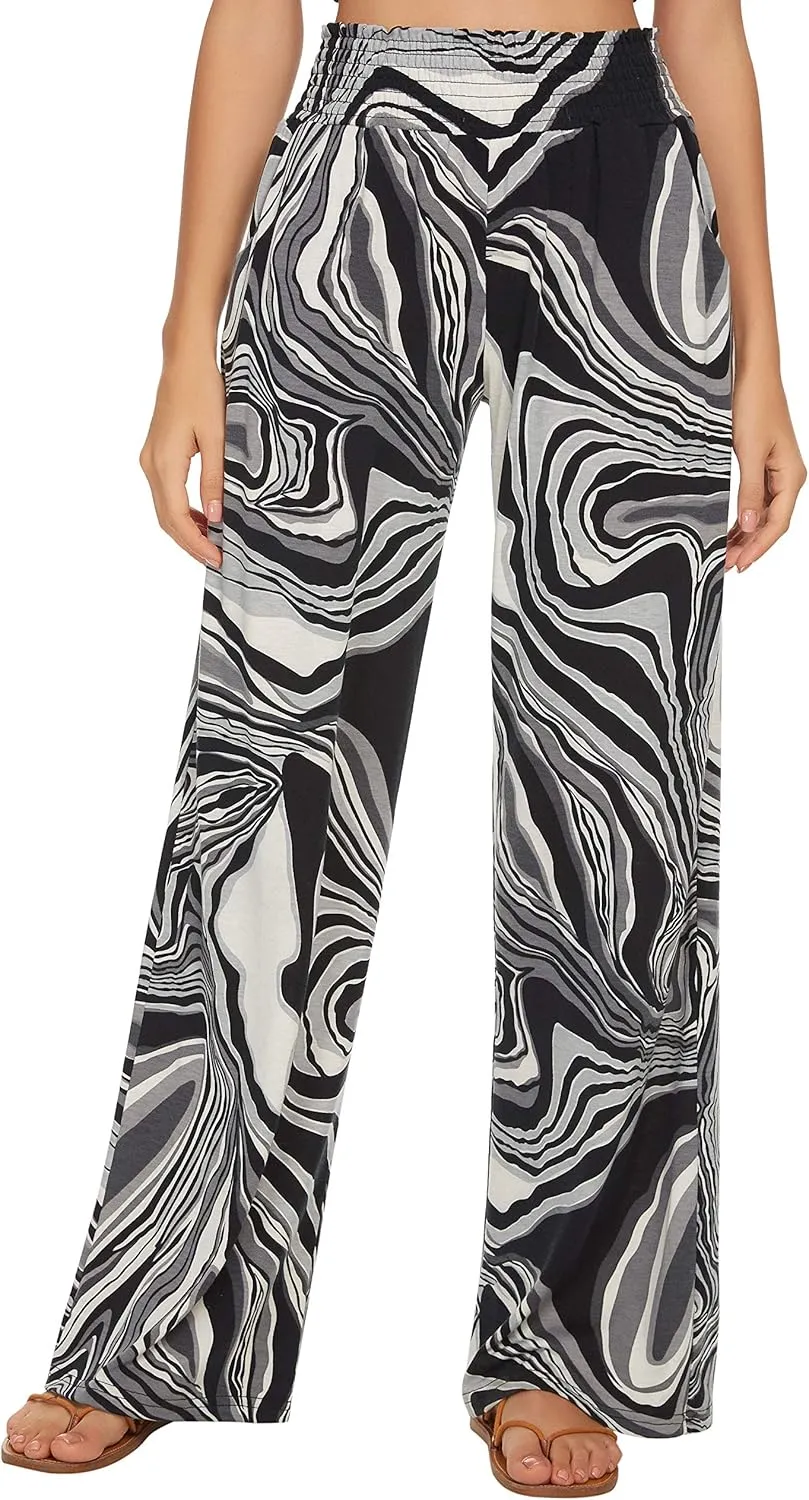 EEVASS Women's Casual Wide Leg Floral Print Palazzo Lounge Pants Stretchy Boho Pants
