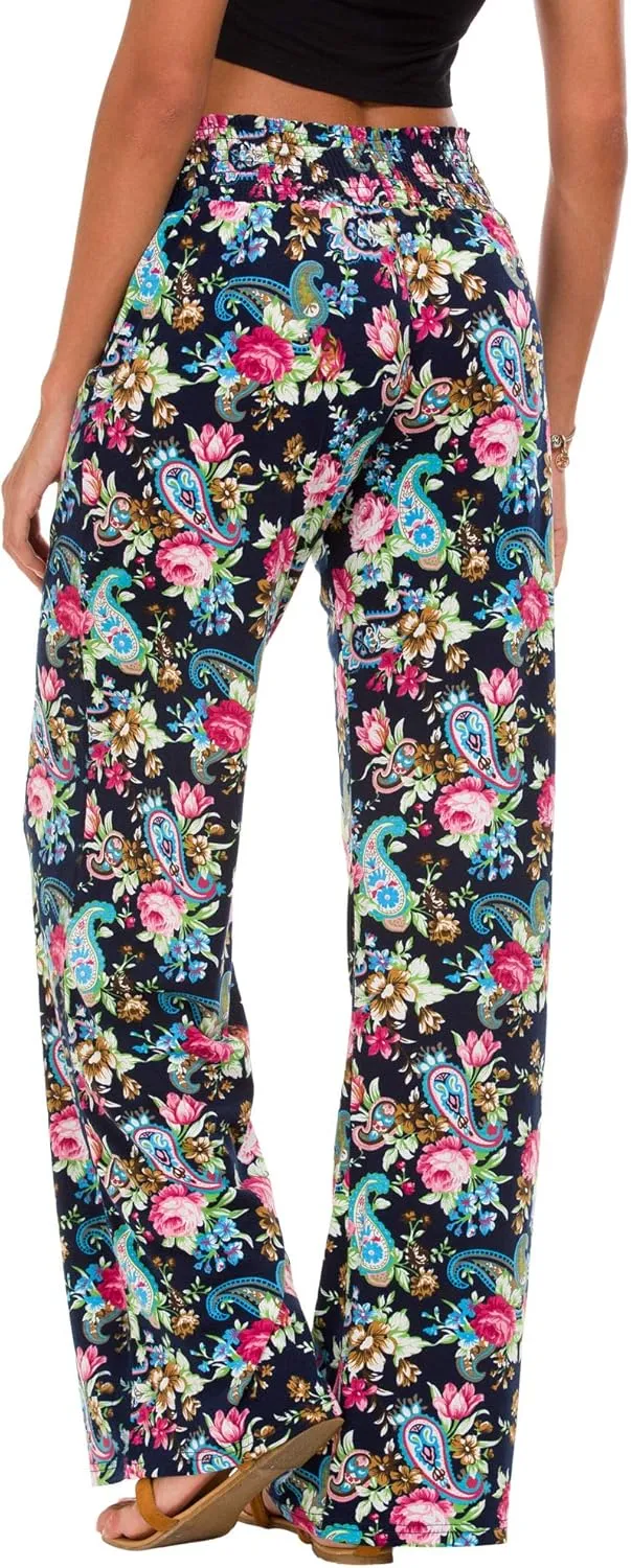 EEVASS Women's Casual Wide Leg Floral Print Palazzo Lounge Pants Stretchy Boho Pants