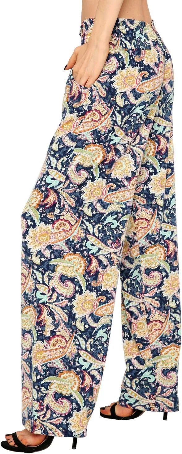 EEVASS Women's Casual Wide Leg Floral Print Palazzo Lounge Pants Stretchy Boho Pants