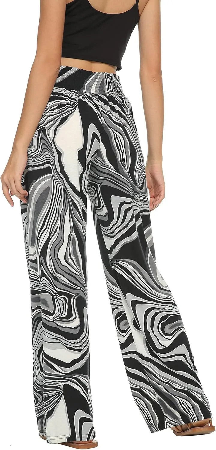 EEVASS Women's Casual Wide Leg Floral Print Palazzo Lounge Pants Stretchy Boho Pants