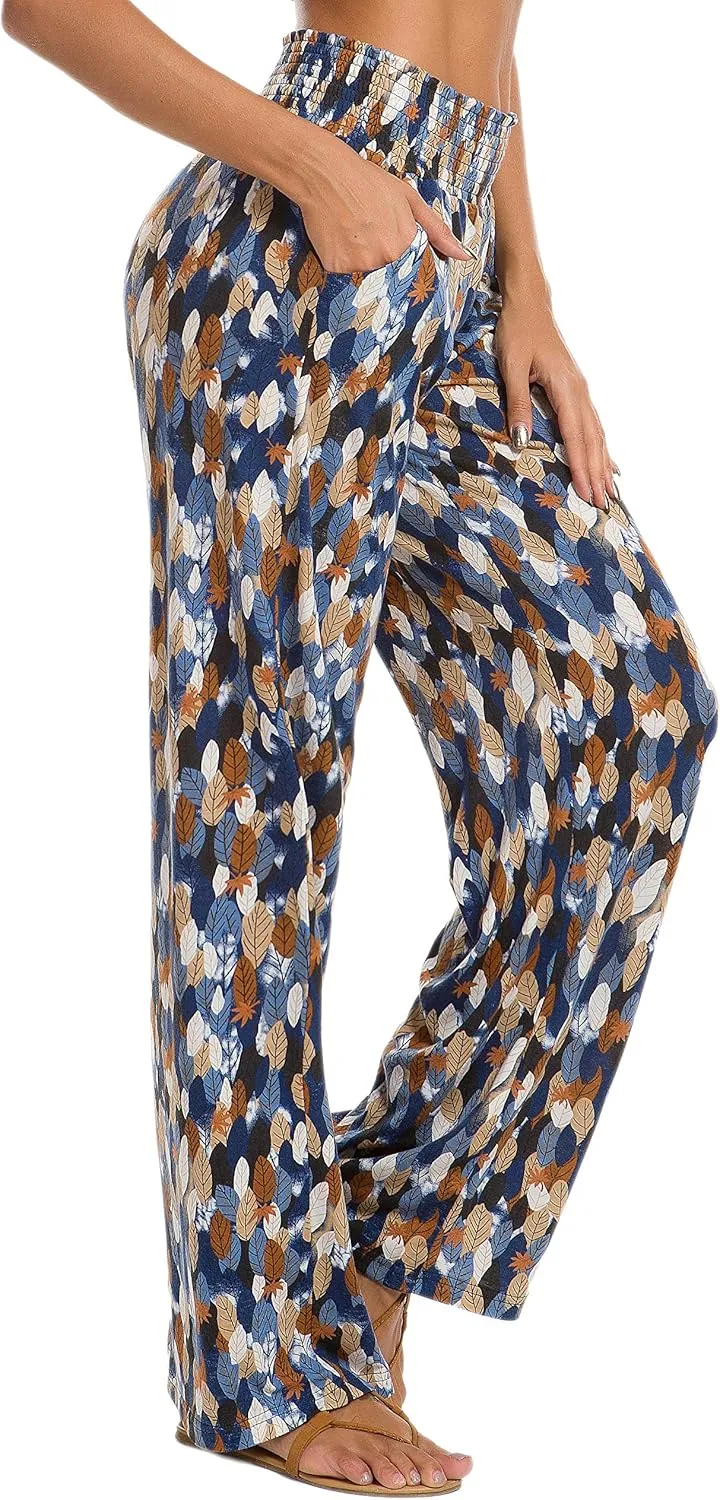 EEVASS Women's Casual Wide Leg Floral Print Palazzo Lounge Pants Stretchy Boho Pants