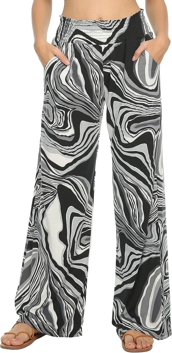 EEVASS Women's Casual Wide Leg Floral Print Palazzo Lounge Pants Stretchy Boho Pants