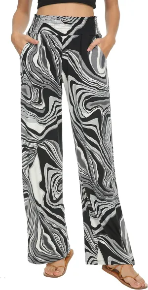 EEVASS Women's Casual Wide Leg Floral Print Palazzo Lounge Pants Stretchy Boho Pants