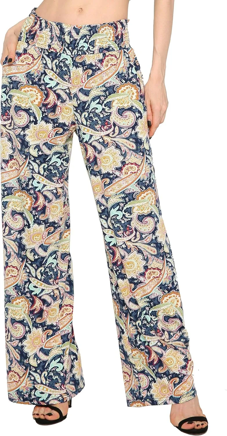 EEVASS Women's Casual Wide Leg Floral Print Palazzo Lounge Pants Stretchy Boho Pants