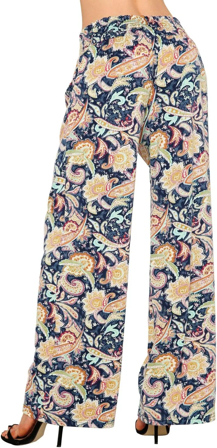 EEVASS Women's Casual Wide Leg Floral Print Palazzo Lounge Pants Stretchy Boho Pants