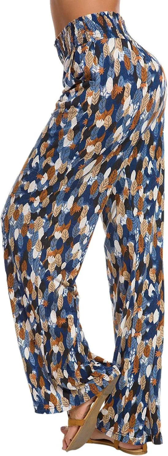 EEVASS Women's Casual Wide Leg Floral Print Palazzo Lounge Pants Stretchy Boho Pants