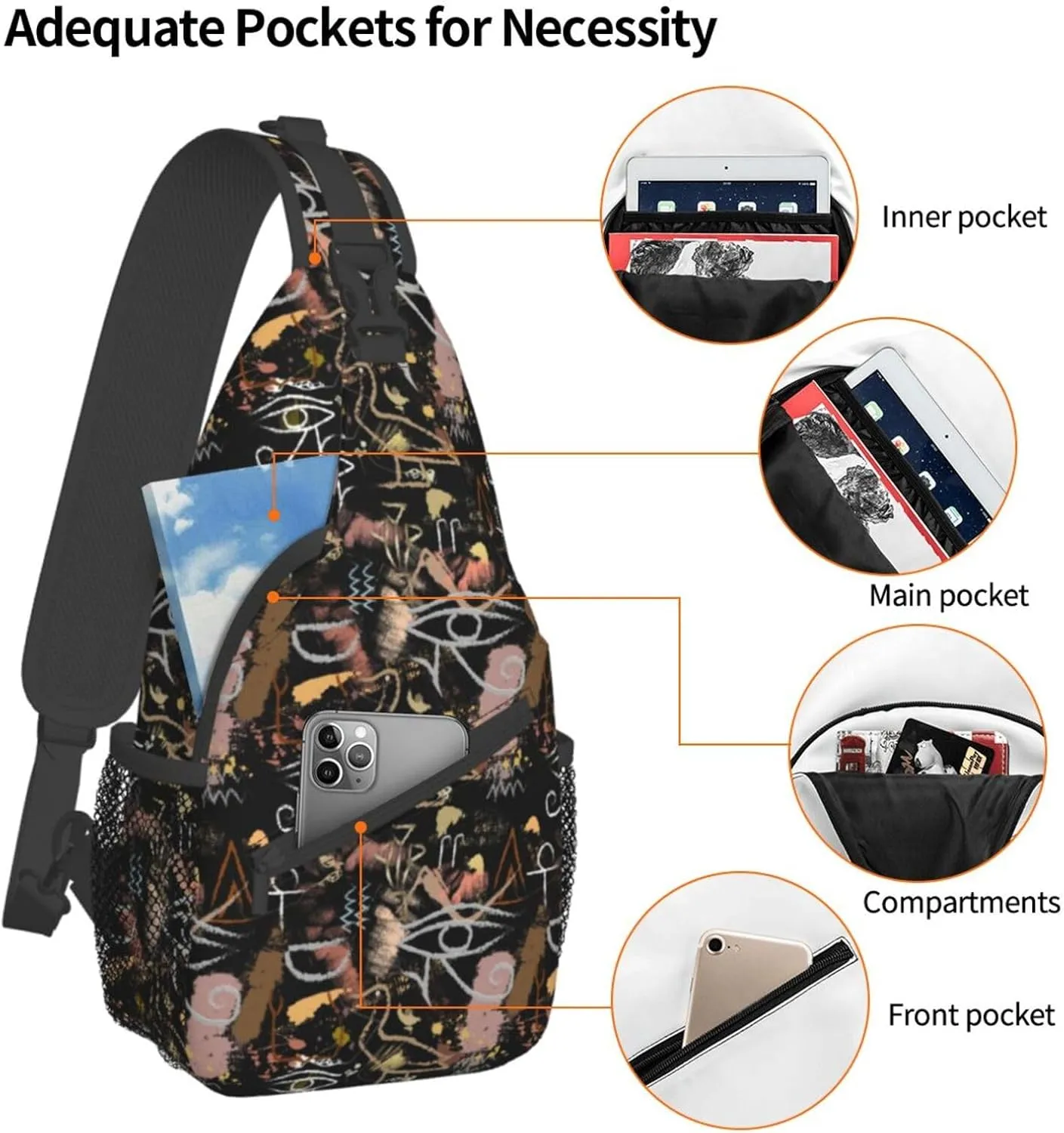 Egyptian Sling Backpack Chest Bag Crossbody Shoulder Bag Gym Cycling Travel Hiking Daypack For Men Women