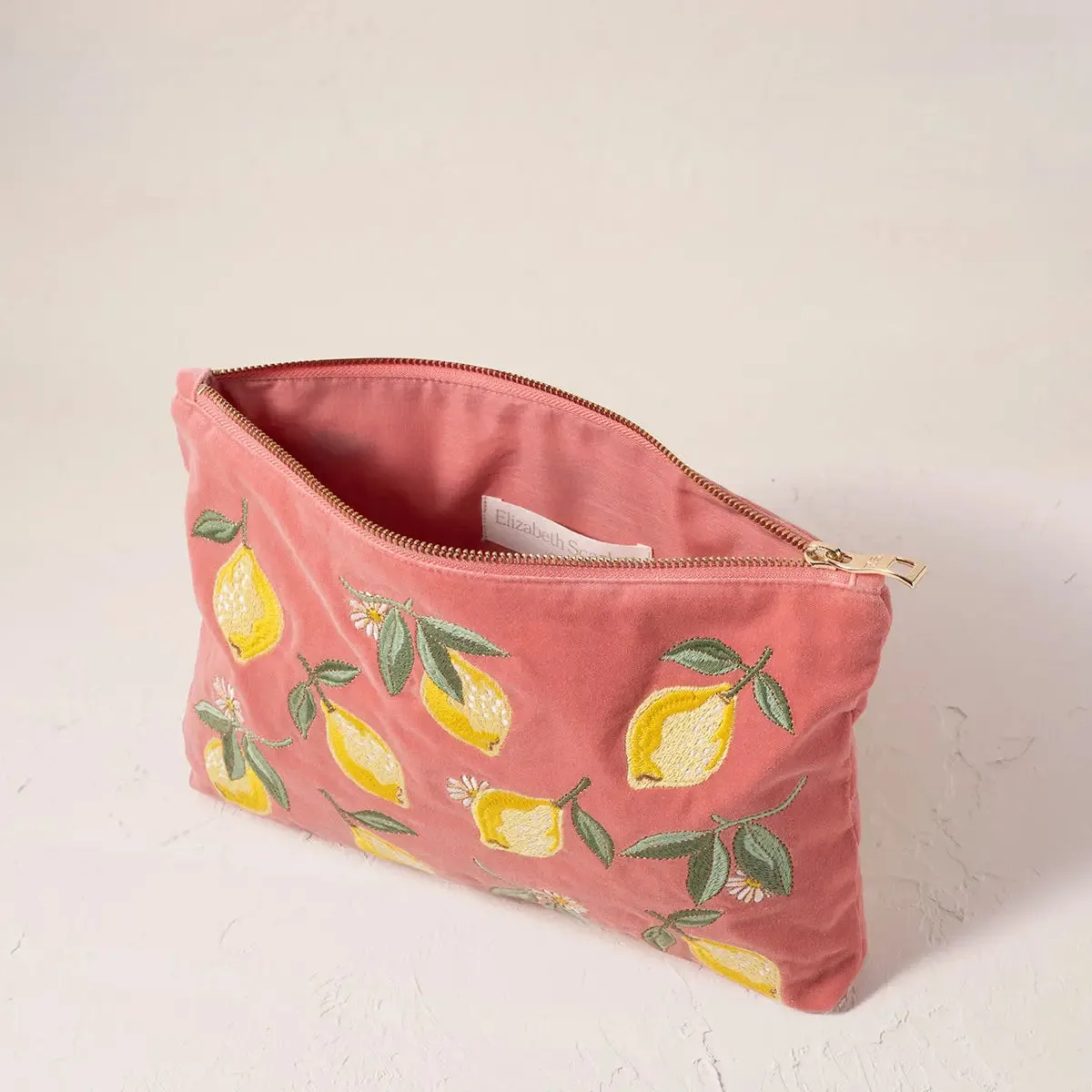 Elizabeth Scarlett - Lemon Blossom Coral Velvet Everyday Pouch