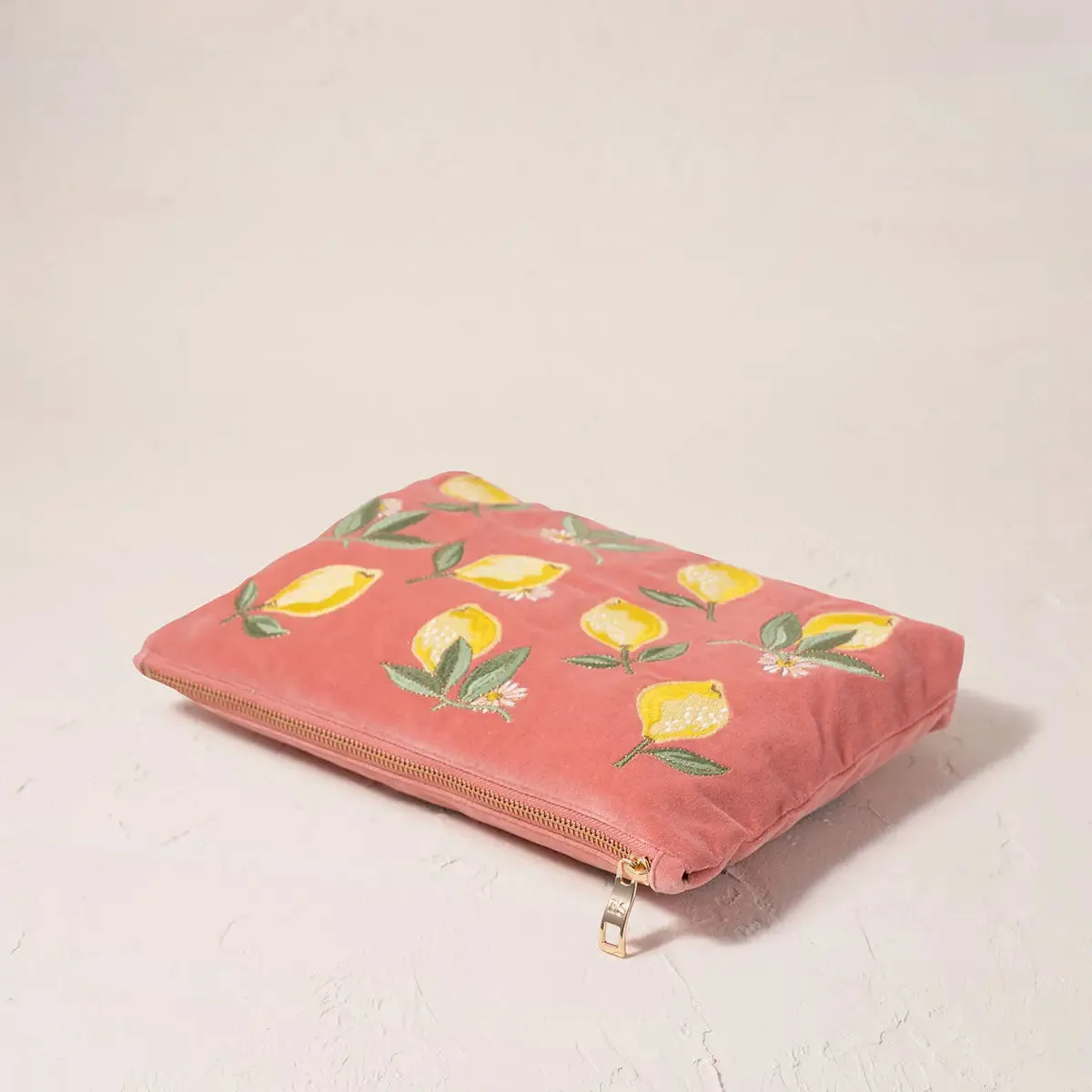 Elizabeth Scarlett - Lemon Blossom Coral Velvet Everyday Pouch
