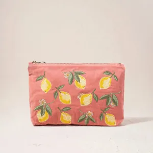 Elizabeth Scarlett - Lemon Blossom Coral Velvet Everyday Pouch