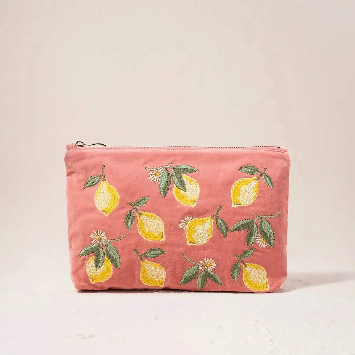 Elizabeth Scarlett - Lemon Blossom Coral Velvet Everyday Pouch