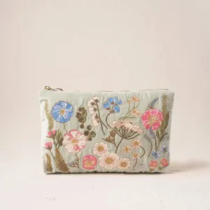 Elizabeth Scarlett - Pressed Flowers Velvet Everyday Pouch - Sage
