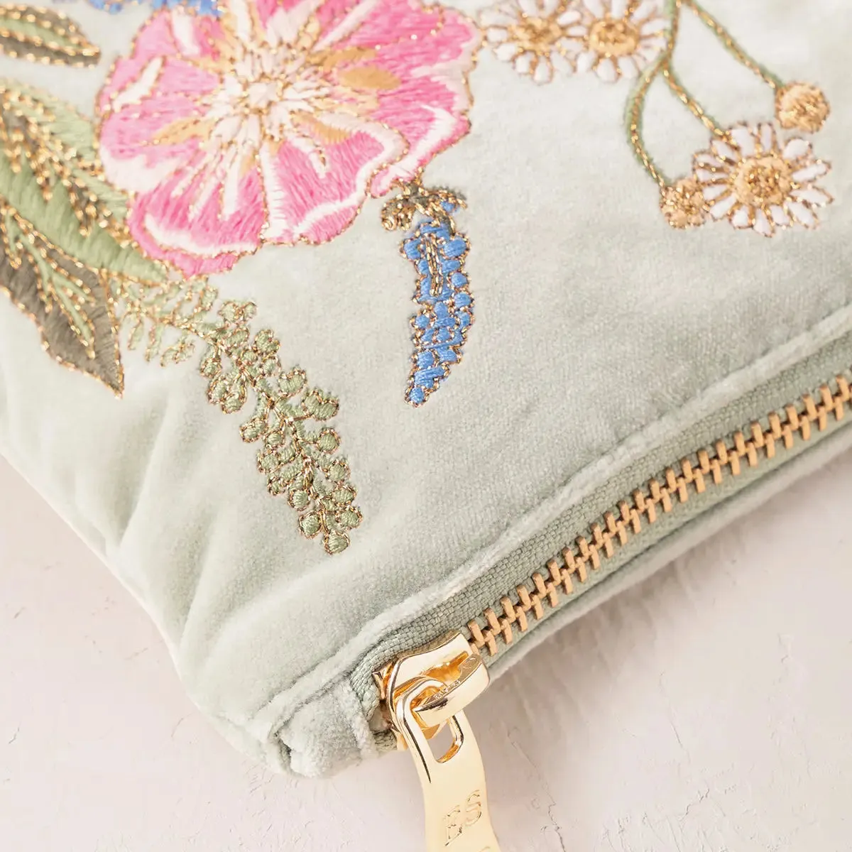 Elizabeth Scarlett - Pressed Flowers Velvet Everyday Pouch - Sage