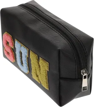 Embroidered Letter Bag Tote Bags Travel Makeup Bag Toiletries Carrying Bag Miss Banner Skin Care, Black, 18X11X7.5CM
