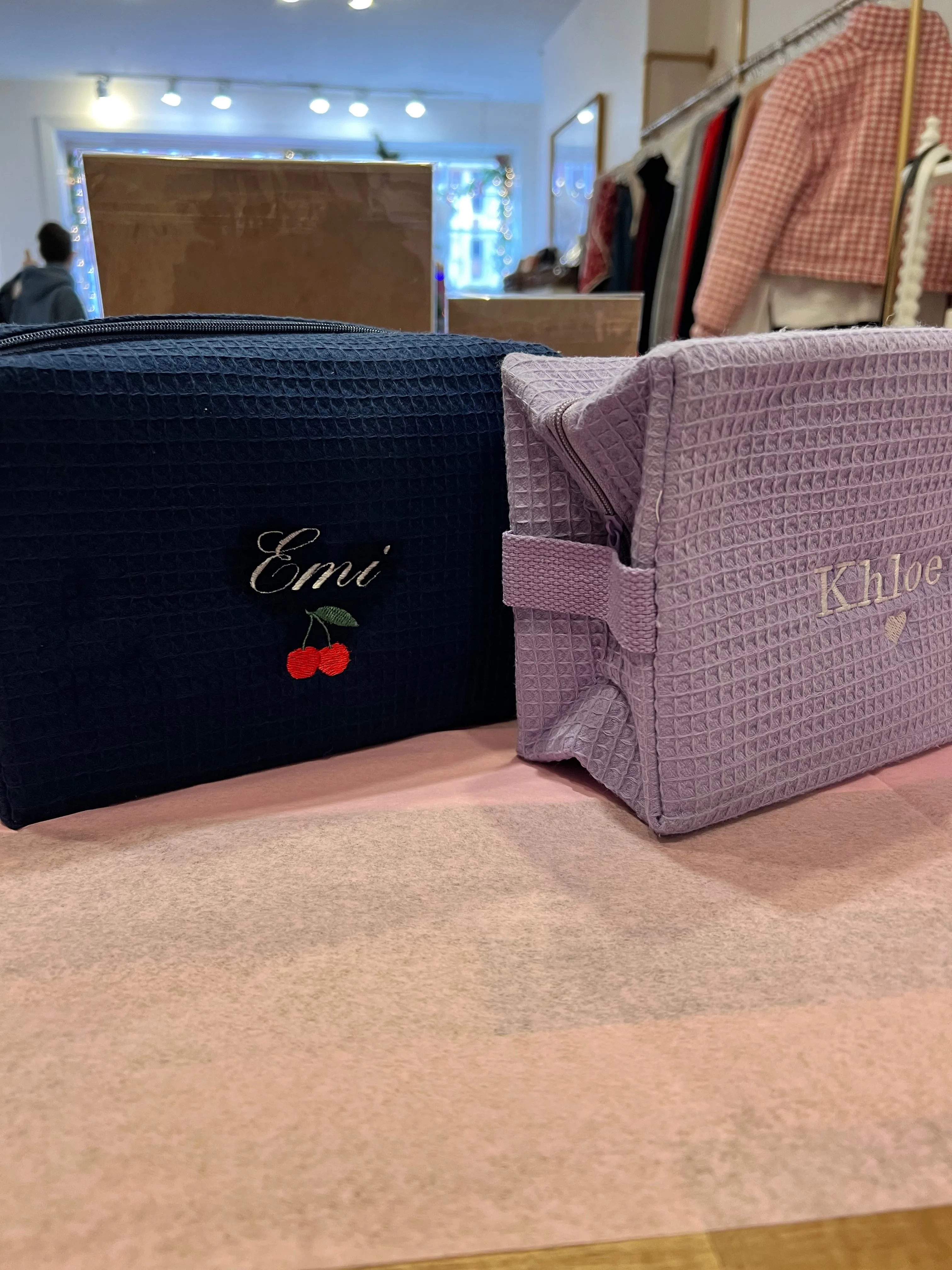 Embroidered Waffle Makeup Pouch