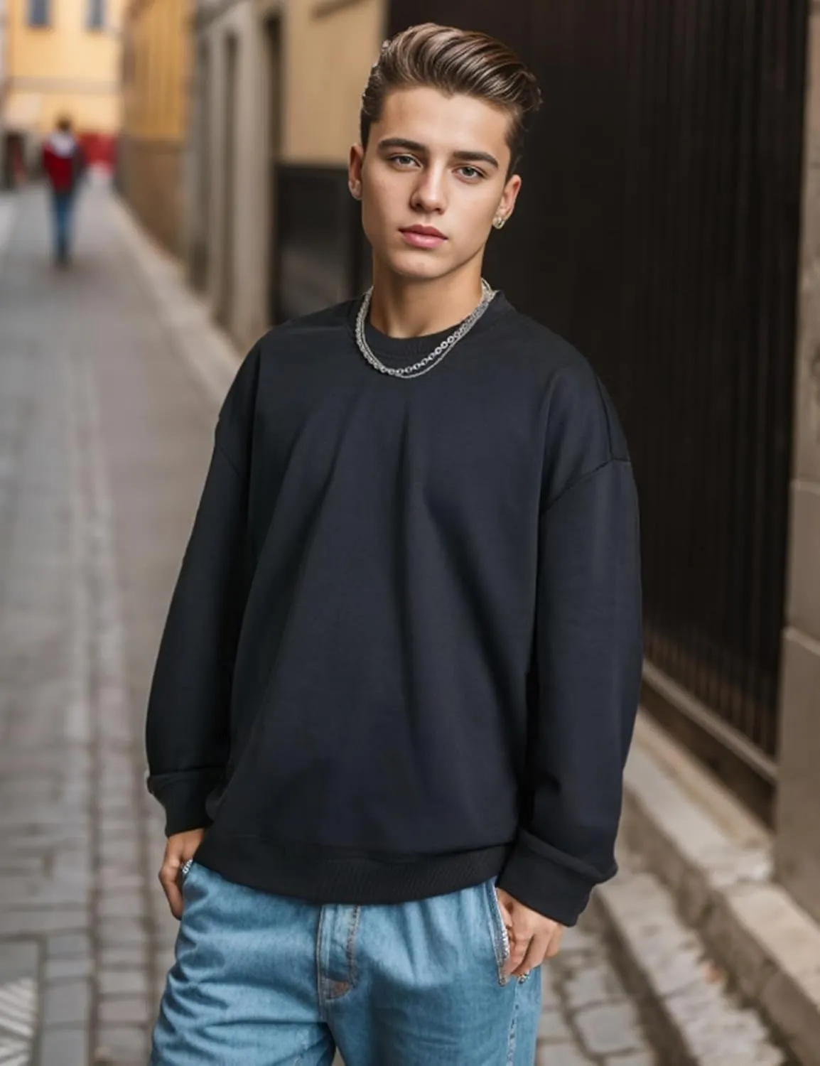 EMMIOL Men's Crewneck Sweatshirt Long Sleeve Hip Hop Fleece Pullover Vintage Sweatshirt Street Fashion Sweatshirts