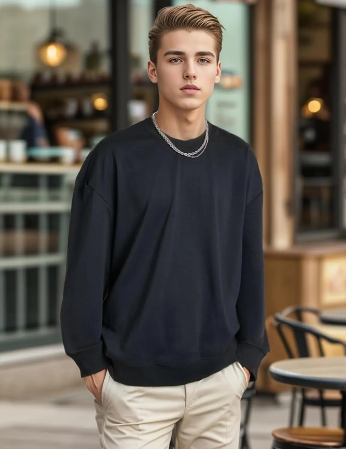 EMMIOL Men's Crewneck Sweatshirt Long Sleeve Hip Hop Fleece Pullover Vintage Sweatshirt Street Fashion Sweatshirts
