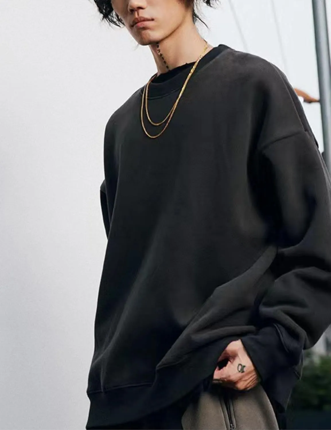 EMMIOL Men's Crewneck Sweatshirt Long Sleeve Hip Hop Fleece Pullover Vintage Sweatshirt Street Fashion Sweatshirts