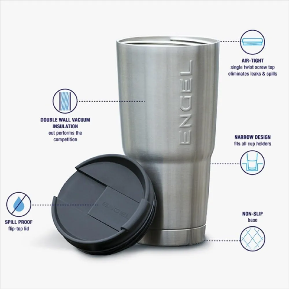 ENGEL 30oz Vacuum-Insulated Stainless Steel Coffee Tumbler - Hot and Cold Tumbler – Dishwasher Safe & Reusable Coffee Cup for Travel, Camping & Office – BPA-Free Leak-Proof Mug with Lid, Silver