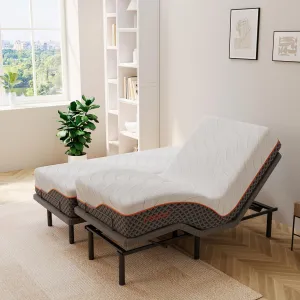ESHINE Adjustable Bed Frame   12" Hybrid Mattress Split King - Luxury Gel Memory Foam, Upholstered Bed Frames with Massage, USB, Under Bed Night Light, Head and Foot Incline, Split King