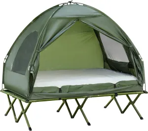ESPIDOO Portable Camping Cot with Tent: Foldable Metal Frame & Nylon Tent for 2-Person Outdoor Hiking, Backpacking, and Picnic - Includes Mattress Area & Mesh Windows Protection from Insects