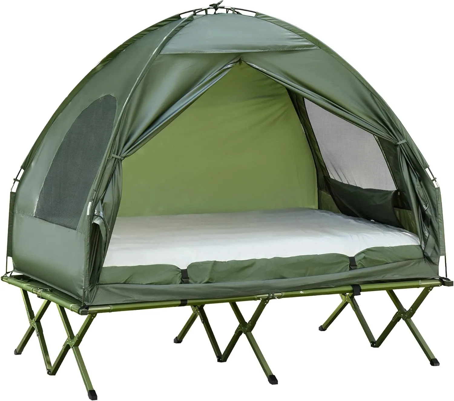 ESPIDOO Portable Camping Cot with Tent: Foldable Metal Frame & Nylon Tent for 2-Person Outdoor Hiking, Backpacking, and Picnic - Includes Mattress Area & Mesh Windows Protection from Insects