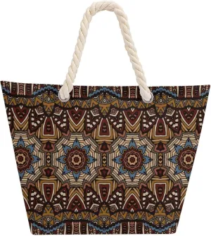 Ethnic Vintage Tribal Beach Bags for Women Waterproof Large Tote Bag with Zipper Travel Carry Bag Grocery Handbag
