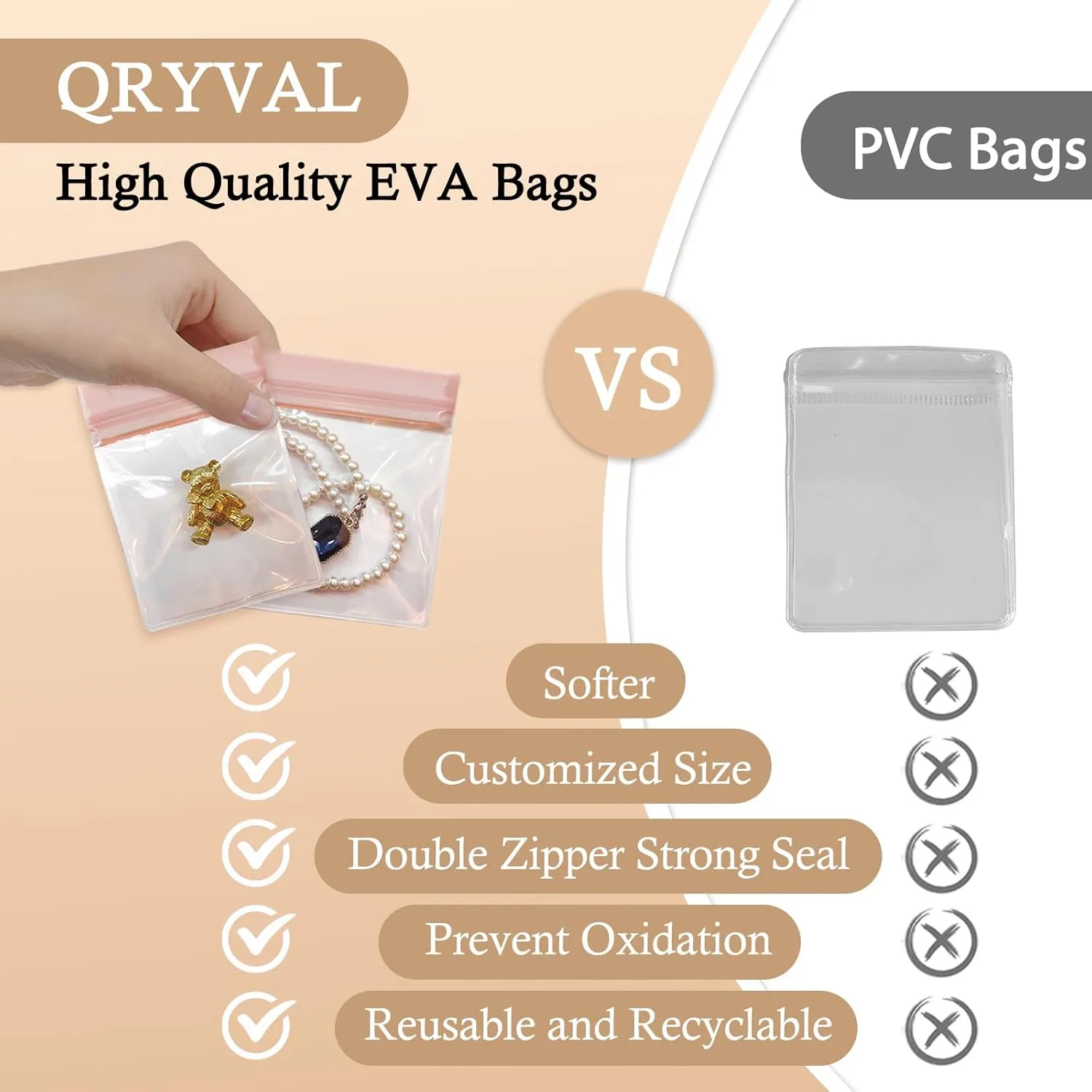 EVA Anti Tarnish Jewelry Bags Storage, Small Clear Plastic Jewelry Pouches Organizer for Gold Silver Ring Earing Chain Bracelet, Jelly-Like Softness, No Yellowing, No Odors, 30 PCS Mixed Sizes