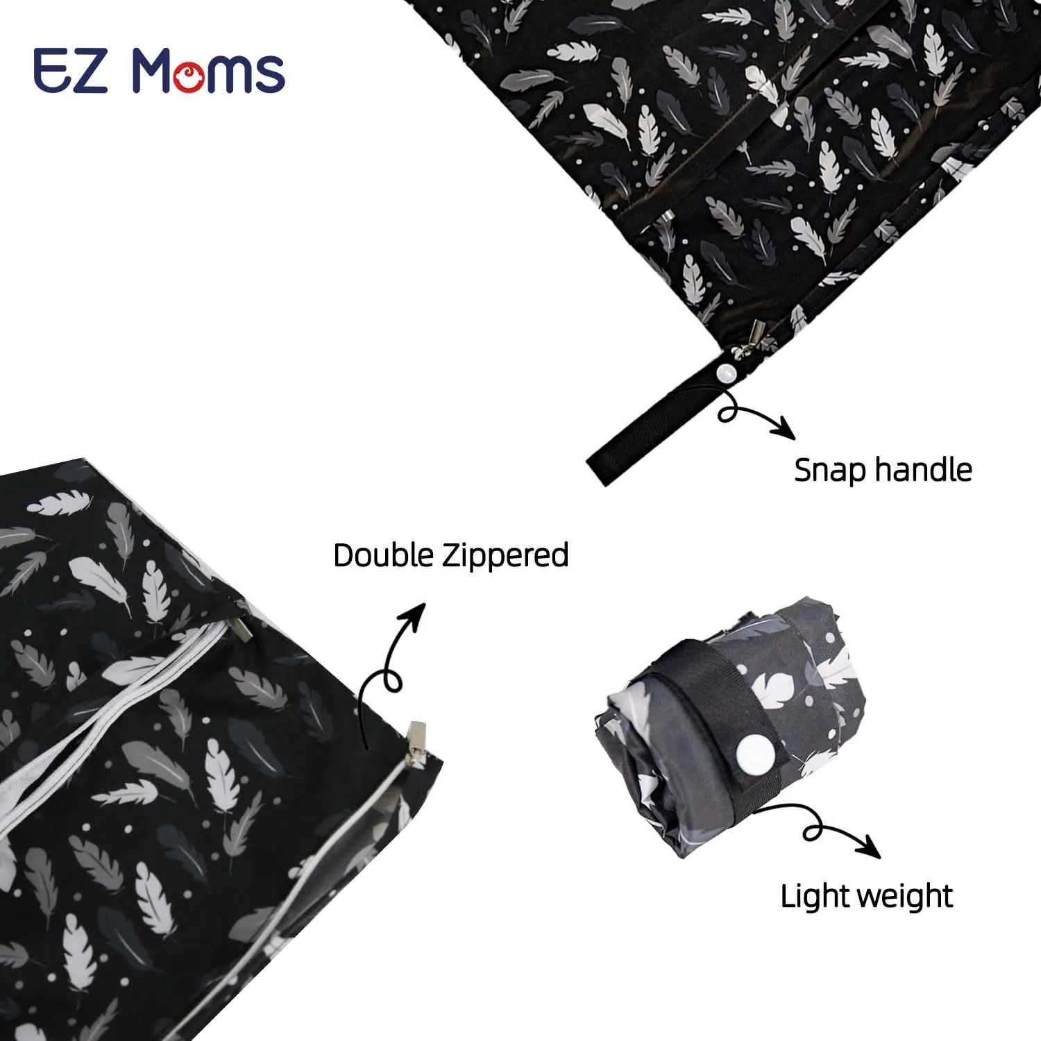 EZ Moms 4 Pcs Waterproof Wet Bag With Two Pockets for Diaper Pouch - Large Reusable Dry Bag for Swimming, Wet Clothes (3 Sizes)